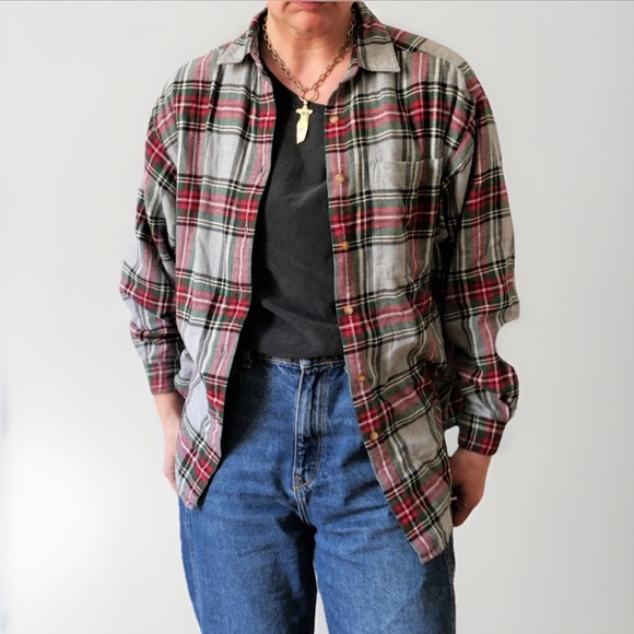 Eddie Bauer Tops - Vintage Eddie Bauer 100% Cotton Plaid Flannel Shirt 90s Grunge Size Large
